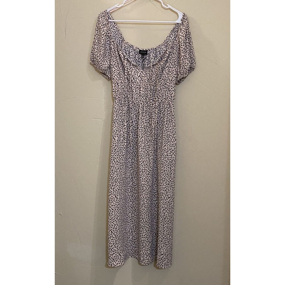 Who What Wear Dress S Pink Black Leaf Print Short Sleeve Midi
